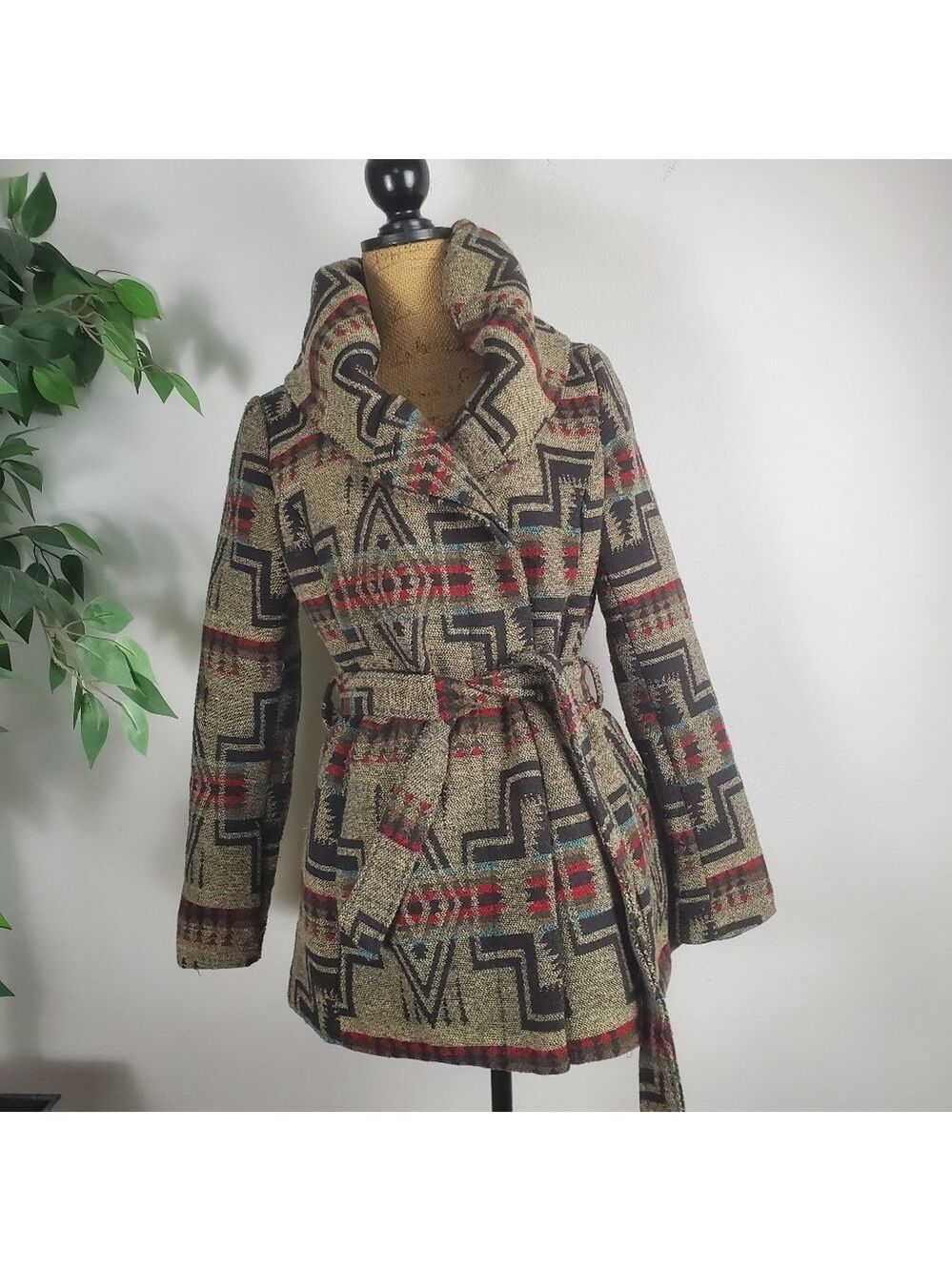 Mossimo Supply Co Aztec Southwest Hooded Belted Coat Vintage